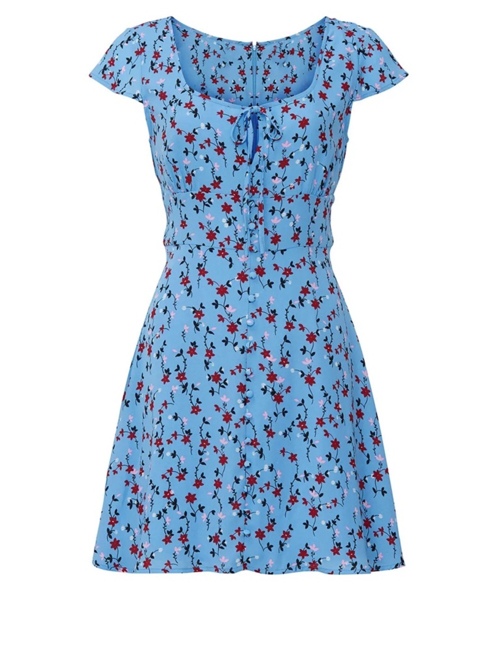 BB Dakota Light Blue Floral Tie-Neck Mini Dress
